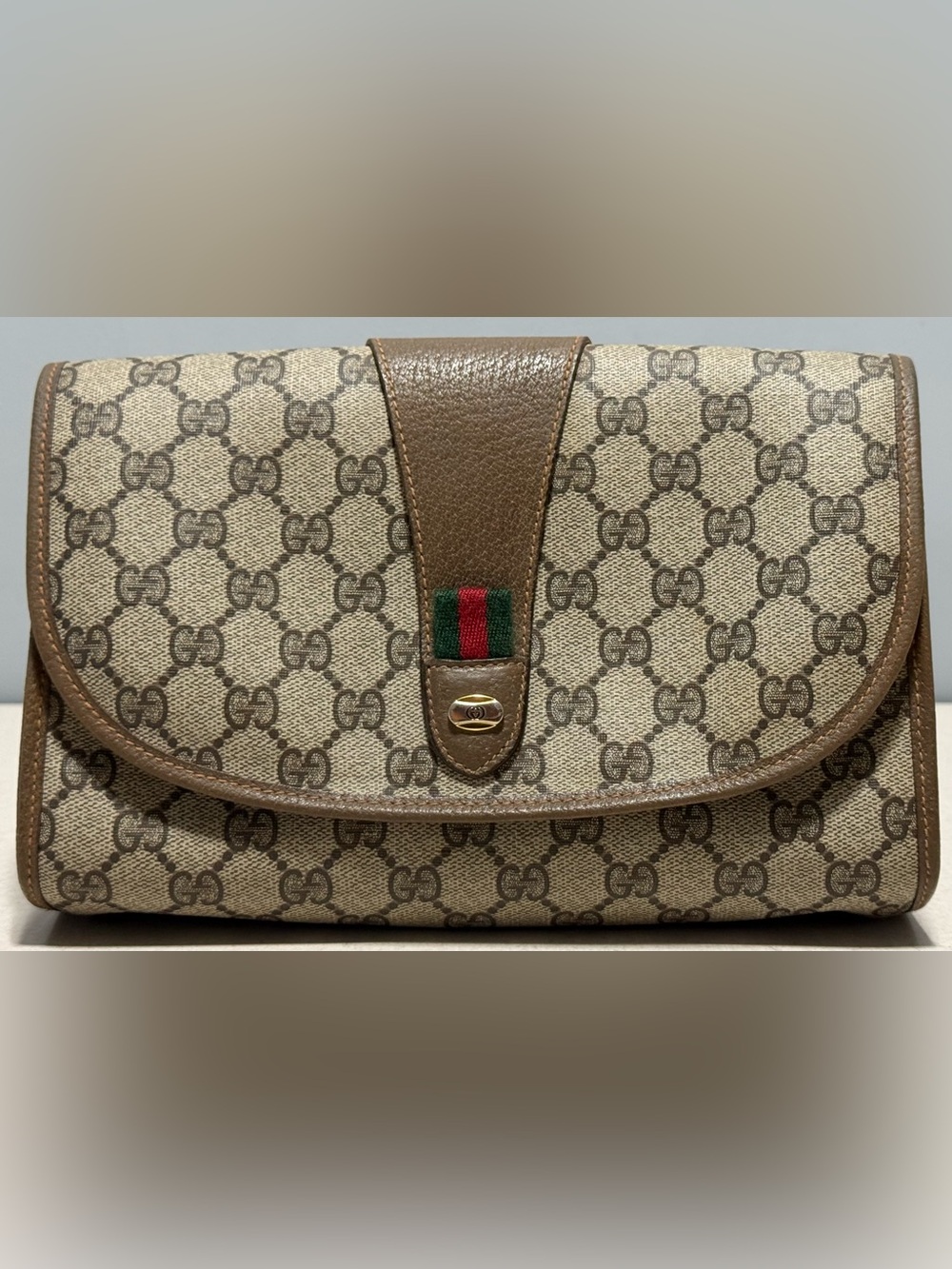Gucci Vintage GG Supreme Web Sherry Line Clutch Bag Coated Canvas